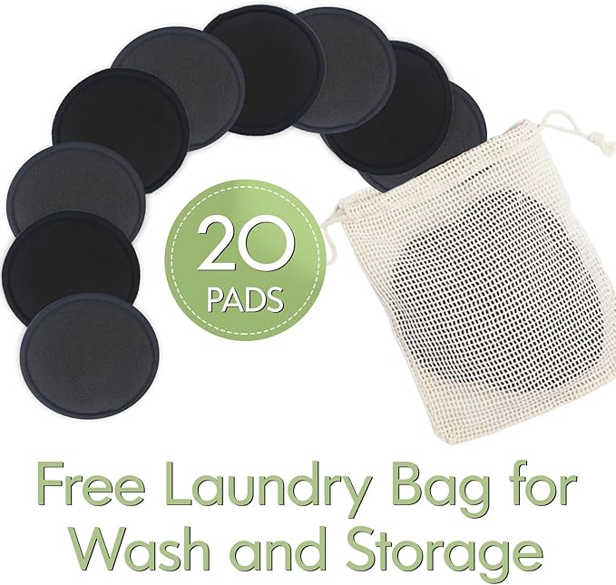 Reusable Makeup Remover Pads 20 Pack Reusable Makeup Cotton Rounds with Laundry Bag|Soft Black Cotton Makeup Remover Pads for Face