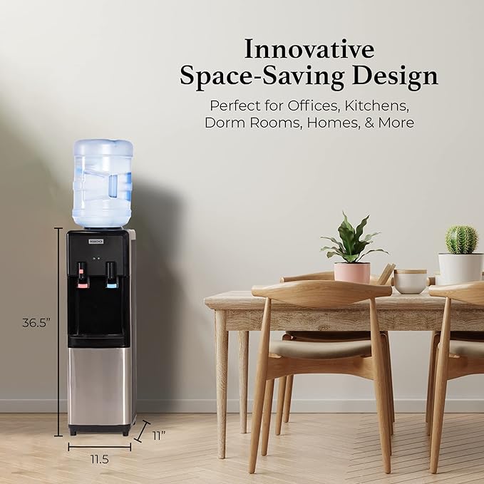 Igloo Top Loading Water Cooler – Hot & Cold Dispenser – Black & Stainless Steel, Holds 3 & 5 Gallon Jugs, Child Safety Lock – for Homes, Kitchens, Offices, Dorms