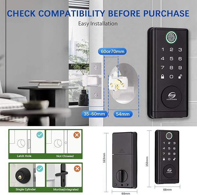 Smart Door Lock, Keyless Entry Deadbolt with Fingerprint, Keypad and App Control, 5-in-1 Electronic Front Door Lock for Home and Office, Weatherproof