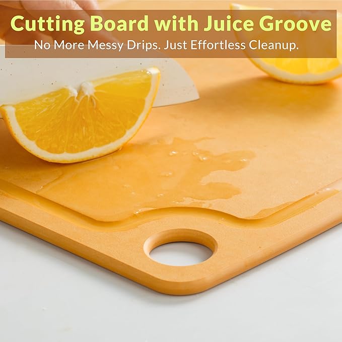 Cutting Board for Kitchen, 14.6x10.8Inch Wood Fiber Composite Cutting Board with Juice Groove and Non-slip Feet, Dishwasher Safe, Knife-Friendly Chopping Board for Meat, Bread, Fruit, Wooden