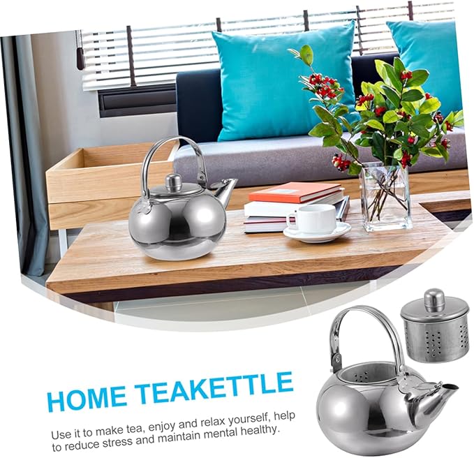 ABOOFAN Stainless Steel Teapot Filter Screen Thicken Tea Kettle for Induction Electric and Gas Stoves for Brewing Tea and Capacity Elegant Silver Design