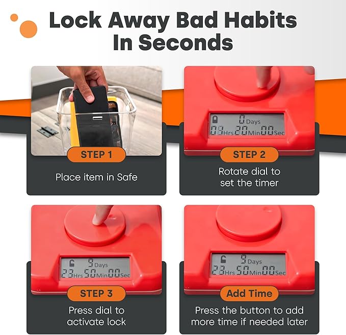 Kitchen Safe Time Lock Safe - Phone Safe Box with Timer, Timed Lock Box for Snacks & Valuables - KSafe Time Locking Container for Improved Self-Control (Mini, White Lid + 3.0” White Base)