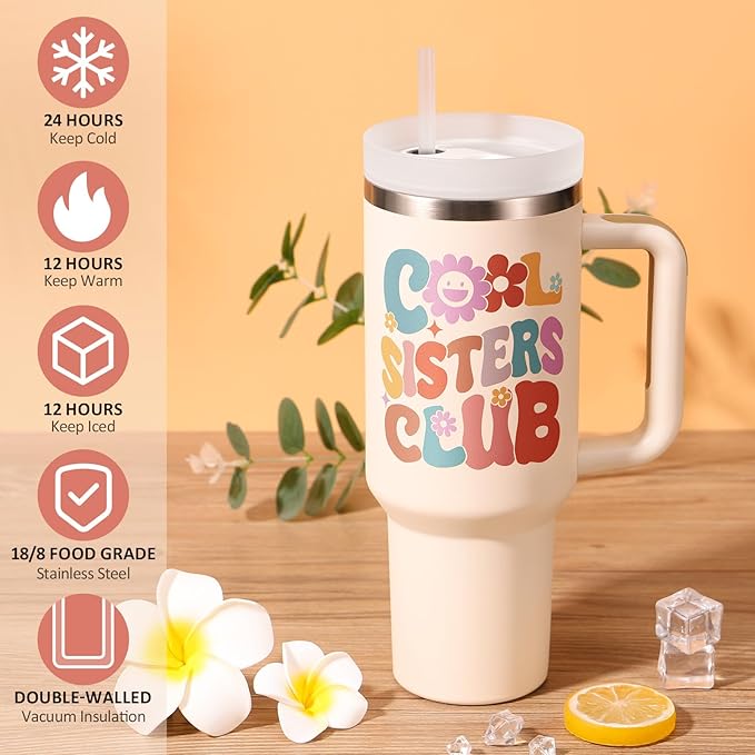 Sisters Gifts from Sister, Christmas Gifts for Little Big Sisters Gift for Sister in Law Women, 40 OZ Tumbler Best Unique Birthday Gift from Brother, Best Friends, Bestie, Insulated Cup with Handle