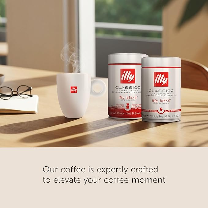 Illy Classico Ground Drip Coffee, Medium Roast, Classic Roast With Notes Of Chocolate & Caramel, 100% Arabica Coffee, No Preservatives, 8.8 Ounce (Pack Of 1)