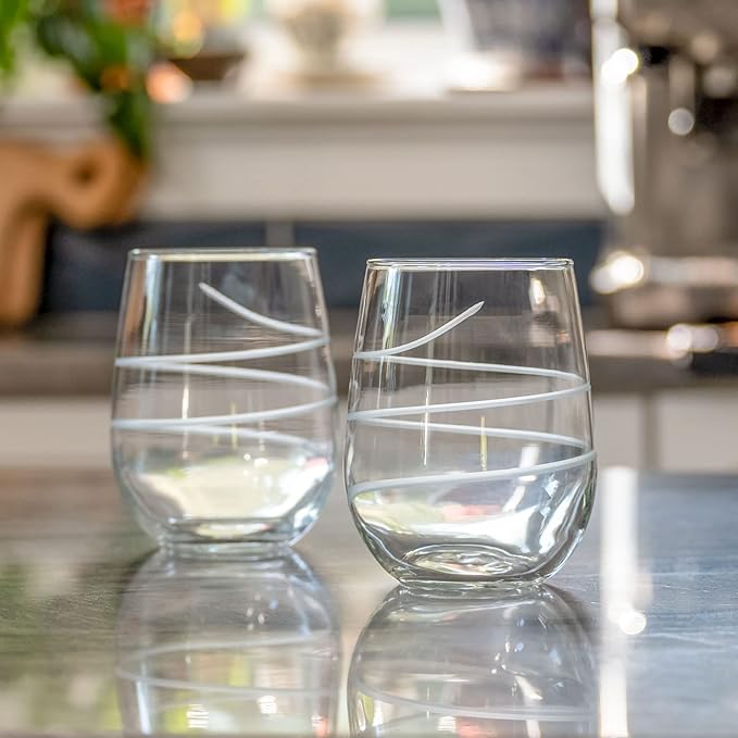 Rolf Glass Twist Stemless Wine Tumbler 18 ounce | Proudly Made in the USA | Stemless Wine Glasses | Lead-Free Glass | Etched Tumbler Glasses (Set of 4)