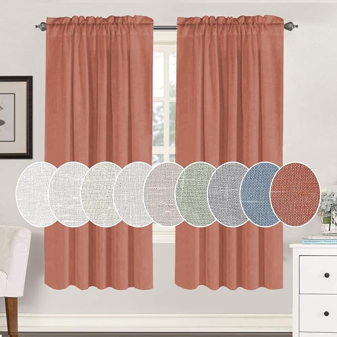 H.VERSAILTEX Linen Curtains Elegant Natural Linen Semi Sheer Curtains Energy Light Filtering Rod Pocket Window Treatments Panels for Living Room (Set of 2, Terracotta, 52 inch W X 72 inch L)
