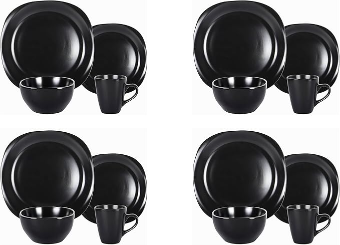 Stoneware Square 16pc Dinnerware Set, Matte Black