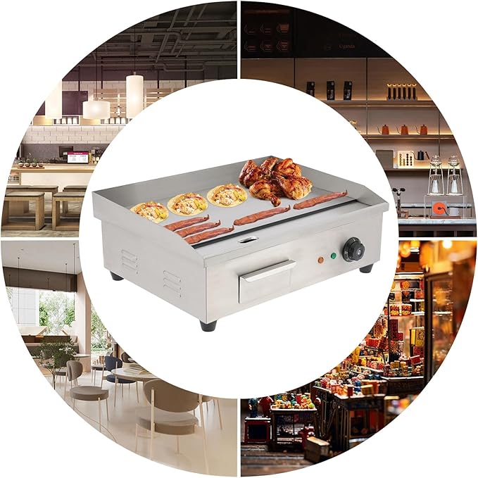 Electric Countertop Griddle Commercial BBQ Grill, Stainless Steel BBQ Flat Top Grill Hot Plate Countertop Electric Stove with Adjustable Thermostatic Control for Steak Kitchen (3KW Style B)