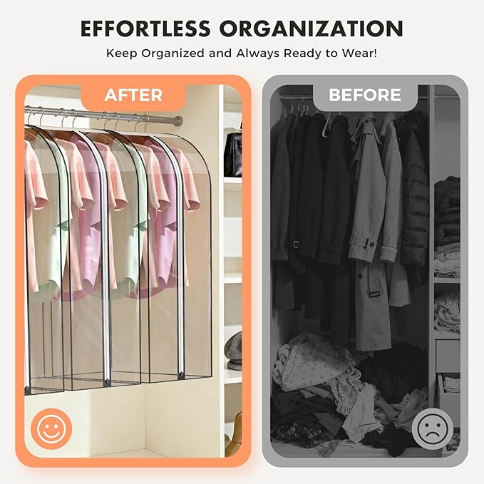 10" Gusseted All Clear Garment Bags for Hanging Clothes 4 Packs 60" Suit Bags for Closet Storage Hanging Clothes Storage Suit Cover for Shirts, Coats, Dresses