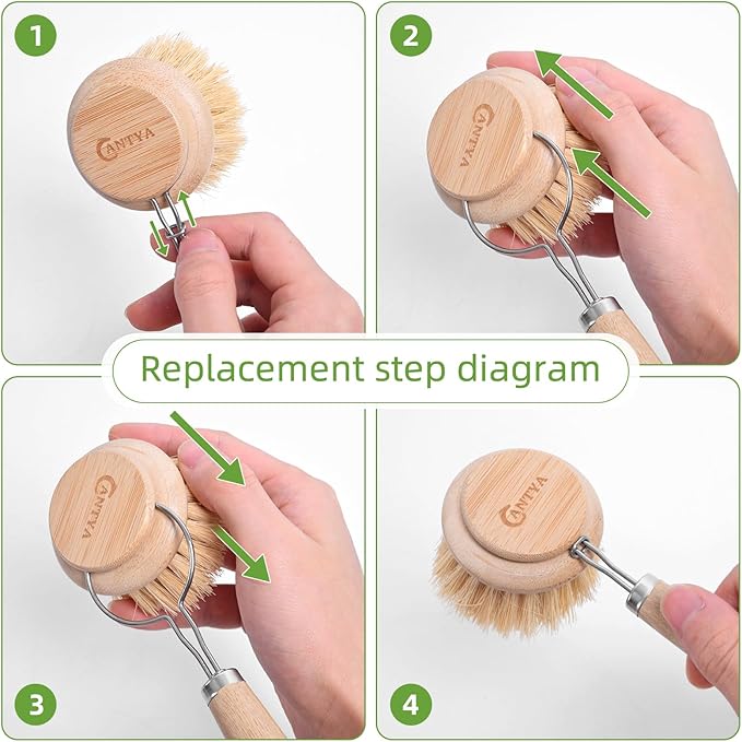 Bamboo Dish Brush - Bamboo Dish Scrubber,Sustainable & Biodegradable, Dish Scrub Brush for Cleaning Kitchen Utensils(Soft Bristles)