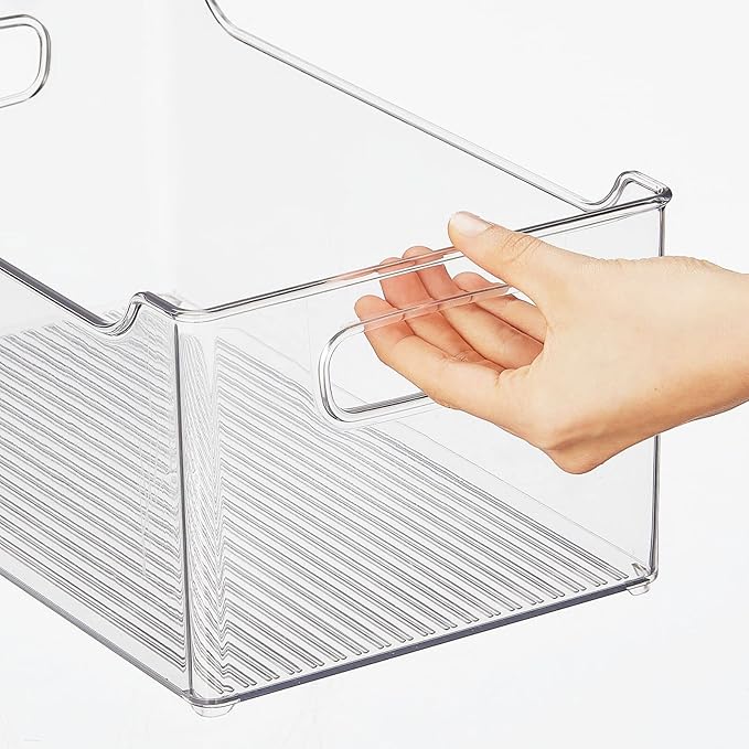 mDesign Modern Plastic Open Front Dip Storage Organizer Bin Basket with Built-In Handles for Kitchen Organizing, Fridge Shelf, Cubby, Cabinet, or Pantry Organization, Ligne Collection - 2 Pack - Clear