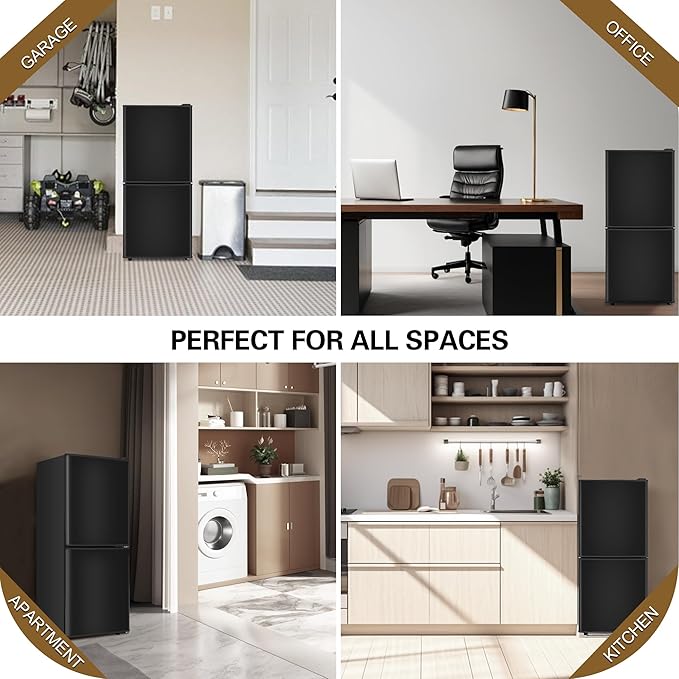 Small Refrigerator with Freezer for RV 4.2 Cu. Ft. Mini Fridge with Bottom Freezer, 7-Level Temperature Control Dorm Fridge for Kitchen, Office, Apartment, Black