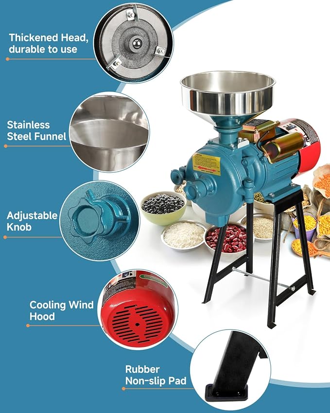NAIZEA NAIZEA Electric Grain Mill Grinder Corn Grinder, 3000W 110V Commercial Flour Mill Machine with Funnel, Feed Grinders for Corn, Wheat, Rice, Cereals,Molino de Maiz Electrico (Dry Grinders)
