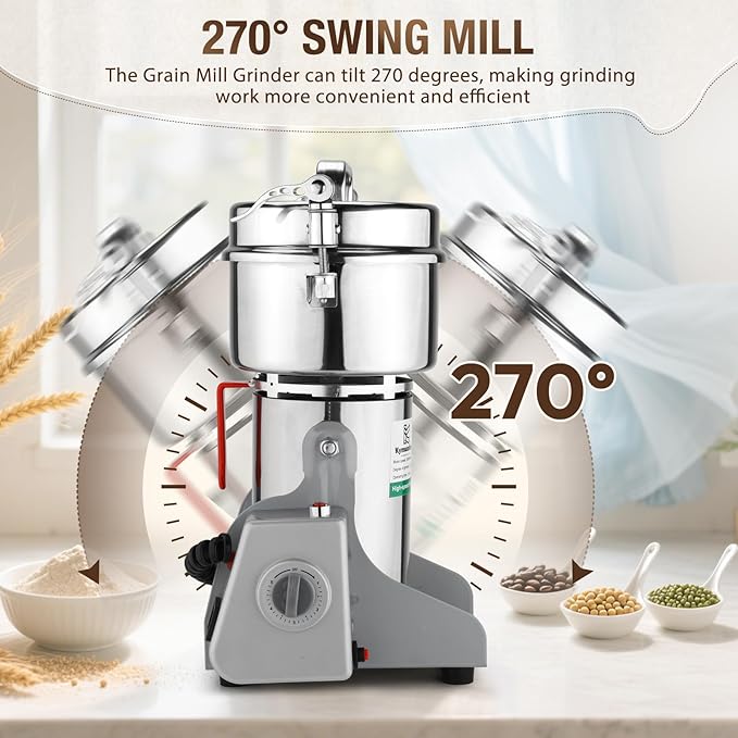 Electric Grain Mill Grinder-800g 110V 3000W Performance Grain Mill,Suitable for Kitchen, Household,Commercial Use of Crushing Dry Grains,Spices,Herbs,Coffee,Corn,Pepper Grinder.(800g)