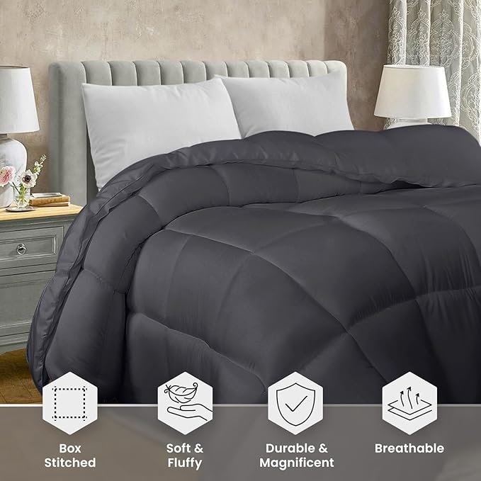 Utopia Bedding Comforter Duvet Insert, Quilted Comforter with Corner Tabs, Box Stitched Down Alternative Comforters Queen Size (Grey)