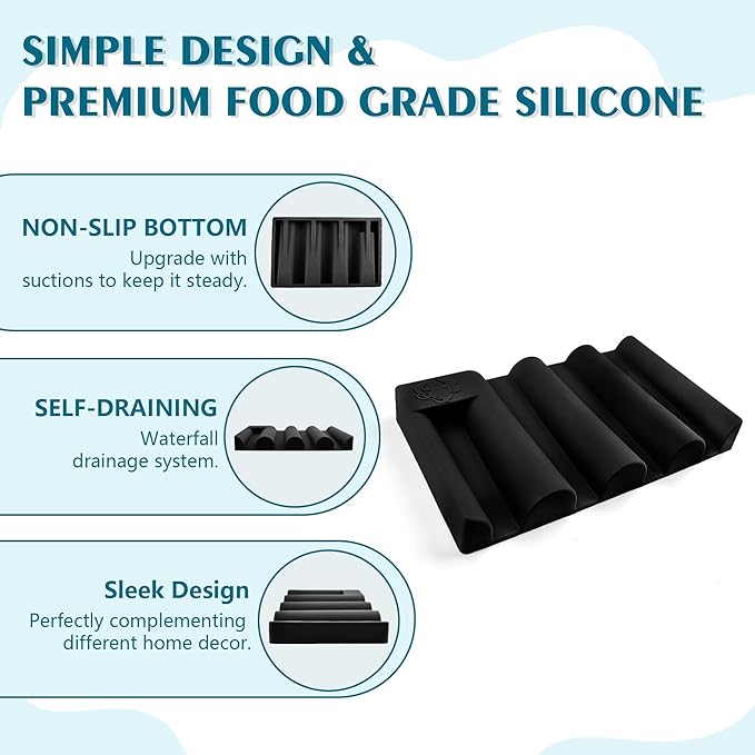 Silicone Soap Dish, Self Draining Soap Holder Perfect for Shower, Bathroom Sink, Kitchen Sink & Travel, Non-Slip Bar Soap Holder Extend Soap Life, Keep Soap Bars Dry Clean & Easy Cleaning (Black-1PCS)