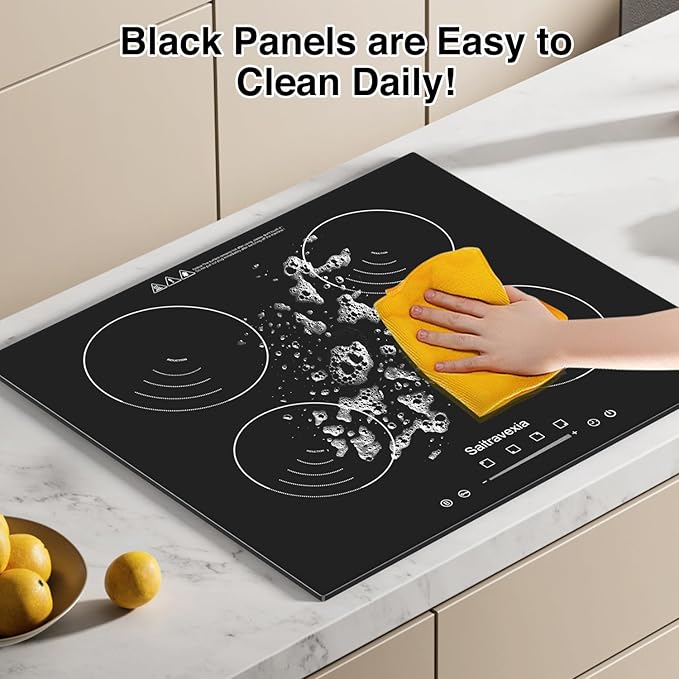 24 Inch Induction Cooktop 4 Burners, 6600W Built-in Induction Stovetop, 4 Power Boost Burners Electric Cooktop, Child Lock, 9 Power Levels, Timer, Touch Control 220-240V Hard Wire