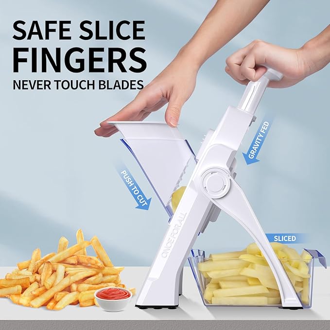 Safe Mandoline Slicer,Vegetable Potato Slice Food Cutter for Kitchen,Thickness Adjustable Upright Veggie Chopper for Fast Meal prep (White)