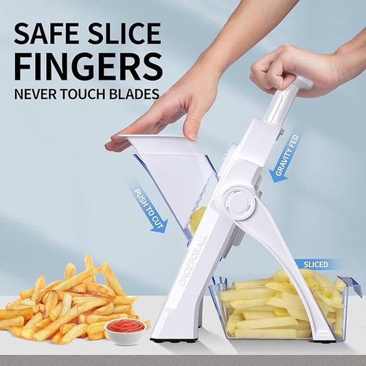 Safe Mandoline Slicer,Vegetable Potato Slice Food Cutter for Kitchen,Thickness Adjustable Upright Veggie Chopper for Fast Meal prep (White)