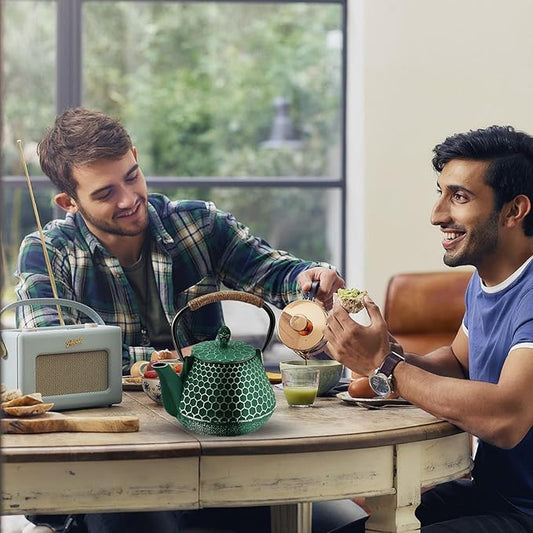 Cast Iron Tea Pot - Honeycomb Pattern Tea Kettle with Tea Leaf Infuser,Stovetop Tea Kettle Coated with Enameled Interior,Suitable for Brewing Loose Leaf Tea (green)