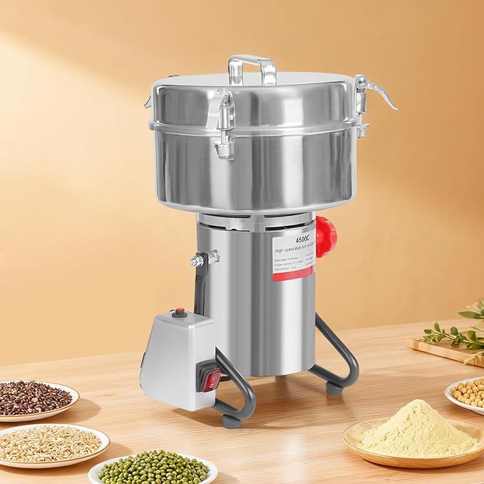 4500g Electric Grain Mill Grinder, High Speed 5000W Commercial Grinders, Stainless Steel Machine for Dry Grains, Coffee, Corn (4500g/10lbs Capacity)