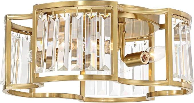 Possini Euro Design Gillian Modern Glam Ceiling Light Semi Flush-Mount Fixture 15" Warm Soft Gold 4-Light Crystal Rods Shade for Bedroom Kitchen Living Family Room Hallway Dining Bathroom House