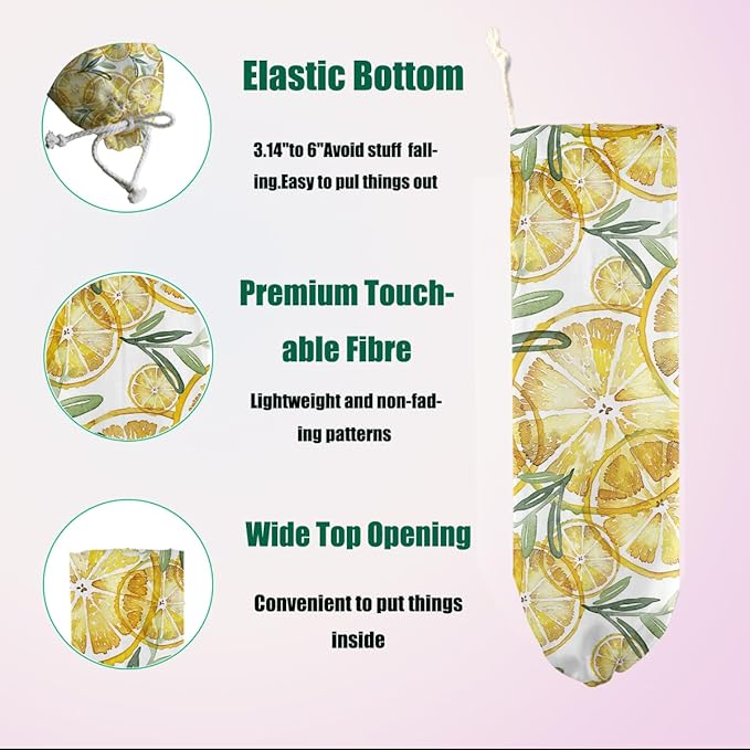 Lemon Plastic Bag Holder for Kitchen Essentials, Wall Mount Grocery Bag Holder for Plastic Bags, Reusable Large Grocery Bags Storage Dispenser for Home Kitchen Pantry Decor, Lemon Gifts for Women Wife