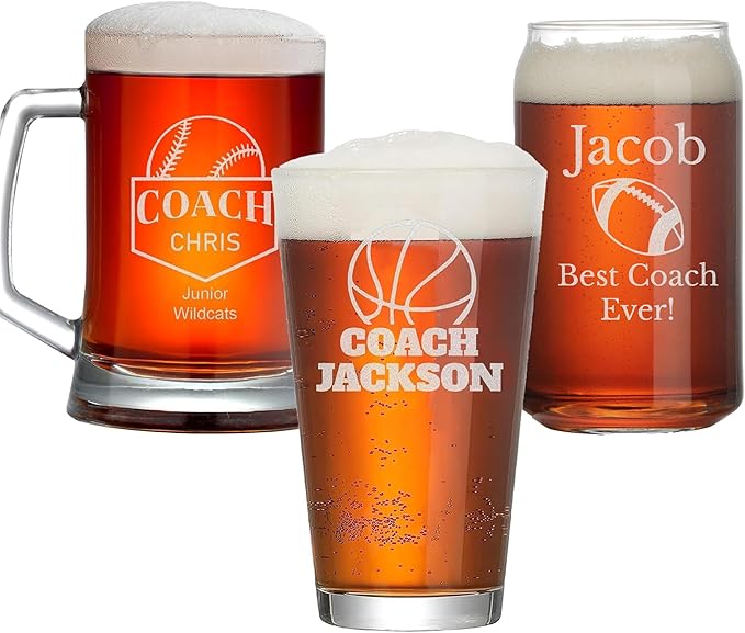 Personalized Coach Gifts, Custom Beer Glasses for Men, Teachers Appreciation Gift, Engraved Funny Gift for Preschool Elementary High School Teacher Professor