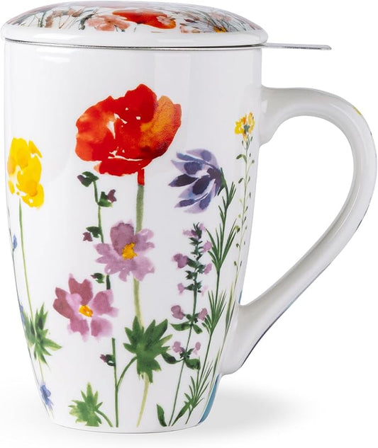 AmorArc Porcelain Tea Mug with Infuser and Lid, 18 Oz Tea Cup with Handle for Loose Leaf Tea, Gift for Tea Lovers of Men and Women