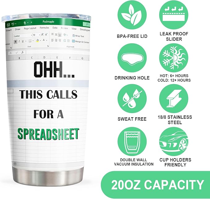 Excel Mug - Accountant Gifts for Women/Men, Funny Spreadsheet Mug, 20oz Tumbler