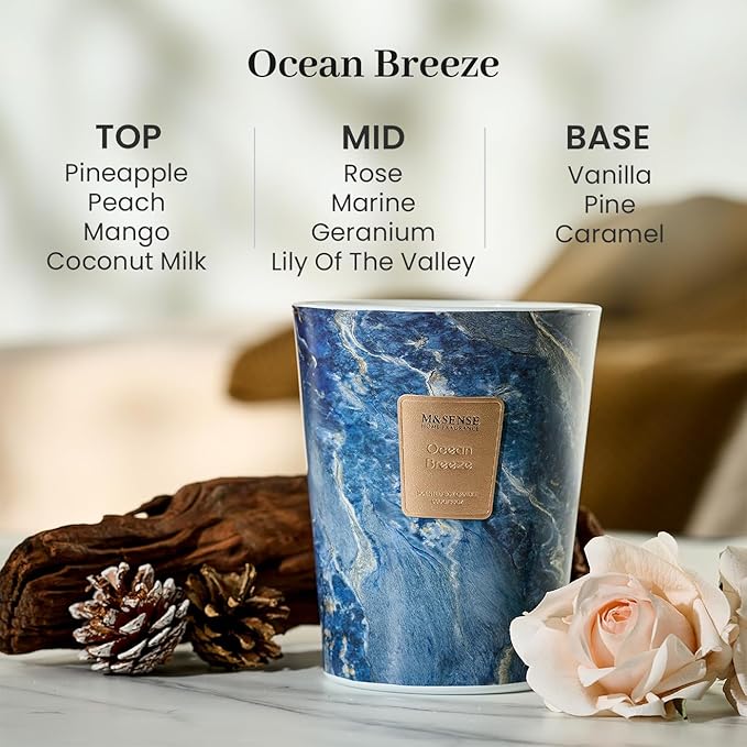 M&SENSE Extra Large Candle 35oz 150H Ocean Breeze Scented Candle, 3 Wick Highly Scented Jar Candle, XL Candles Gift for Stress Relief, Meditation, Yoga