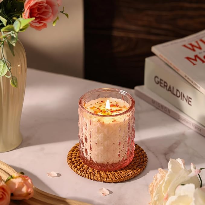 2 Pack Rose Scented Candles for Home Decor, 6.5oz Natural Soy Wax Aromatherapy Jar Candles, Housewarming Gift for Women