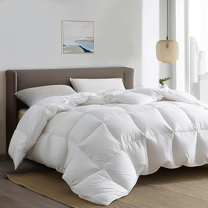 Serta Down Fiber Comforter King Size-Lightweight Duvet Insert, Luxury Fluffy Bed Comforter 100% Cotton 300 Thread Count Shell, Down Feather Fiber 500 Fill Power with Corner Taps, White 106x90inch