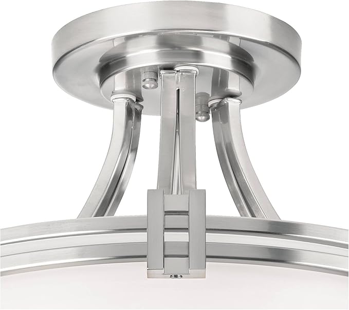 Possini Euro Design Deco Modern Ceiling Light Semi Flush-Mount Fixture 16" Wide Brushed Nickel 2-Light White Marbleized Glass Bowl Shade for Bedroom Kitchen Living Room Hallway Dining Bathroom