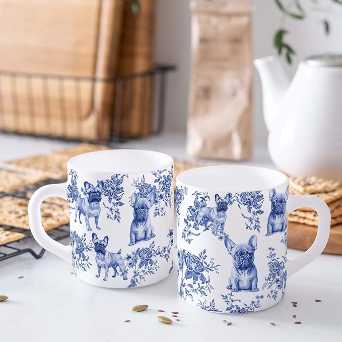 French Bulldog Blue French Toile Mug, Bulldogs Lover Gifts for Women, Blue Chinoiserie Toile Coffee Cup for Bulldog Mom, Dog Lovers Tea Coffee Mug Birthday Gifts for Dog Owners, 11oz