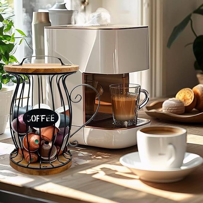 Coffee Pods Holder Organizer, Large Capacity Nespresso Storage and Organization Creamer Container Basket for Kitchen Counter Countertop Office Kpop Desktop Stand organizador de cafe (with Lid)
