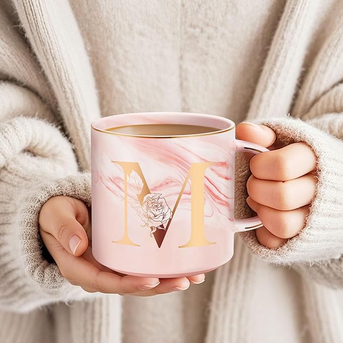 Personalized Gifts for Women Coffee Mug, Initial Customized Gift Monogrammed A-Z Coffee Mug 12 OZ, Christmas Anniversary Birthday Gifts for Women Mom Grandma Friend Sister Wife (M)