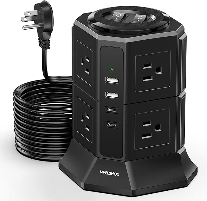 Surge Protector Power Strip with 4 USB Ports(2 Type C) 8 AC Outlets, 10 Ft Ultra Flat Extension Cord with Multiple Outlets, Ultra Flat Plug Power Strip, Desktop Outlet Extender for Home Office Dorm