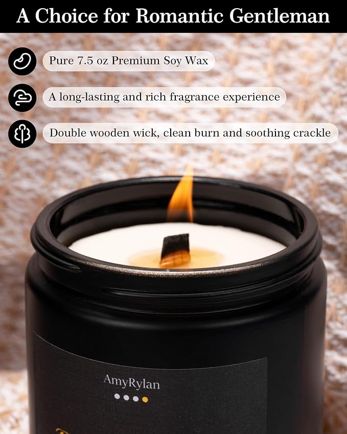 Scented Candle for Home, Wooden Wick Candle for Men, Masculine Candle 30oz Soy Wax, 220 Hours of Burn Time, Aromatherapy Gift for Boyfriend, Husband, Dad, Brother, Boss, A Thoughtful Gift, Pack of 4