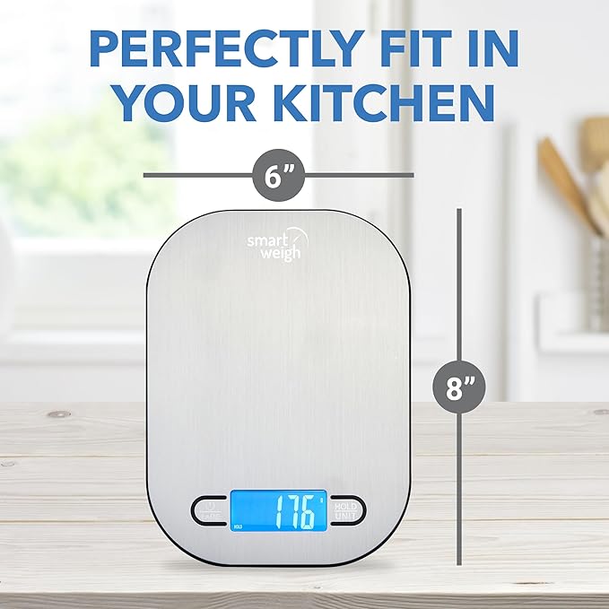 Smart Weigh Stainless Steel Digital Kitchen Scale for Cooking, Weight Loss, Calorie Tracking, Baking, Food Portion Control, and Meal Prep - Accurate Measurements in Grams and Ounces