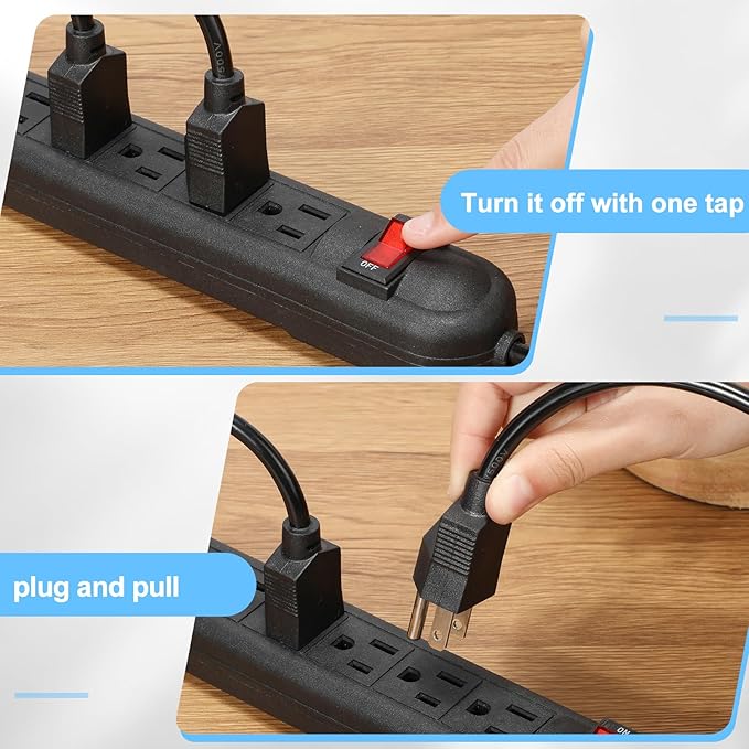 12 Pack 6 Outlet Power Strip Surge Protector 6 ft Long Flat Plug Electrical Extension Cord with Multiple Outlets for Home Office, Black
