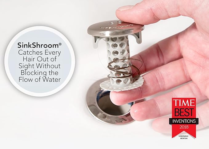 SinkShroom Revolutionary Bathroom Sink Drain Protector Hair Catcher, Strainer, Snare, Nickel Edition