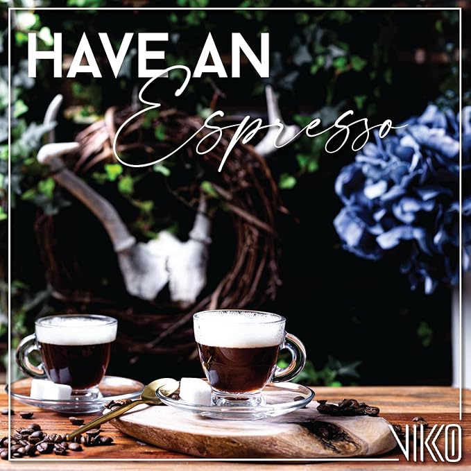 Vikko Glass Espresso Cups, 3.25 Ounce, Set of 2 Clear Glass Coffee Mugs, Durable Dishwasher Safe for Home Use