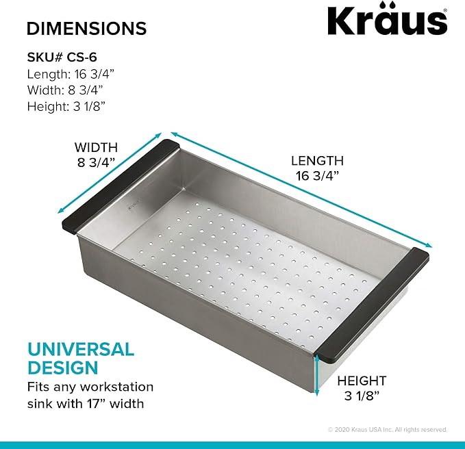 KRAUS Stainless Steel Colander for Workstation Kitchen Sink, CS-6