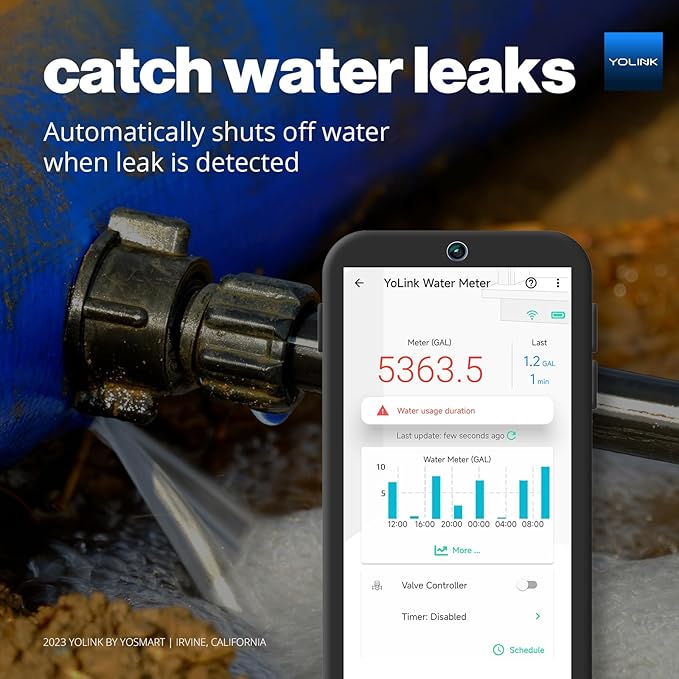 YoLink FlowSmart NSF Smart Water Monitor and Leak Detection: 1 Inch Advanced Smart Home Water Meter, Hub Included