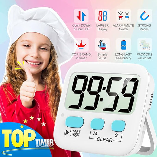 Antonki 2 Pack Digital Timer for Kids, Magnetic Countdown Kitchen Timers for Cooking, Egg, Classroom, Teacher, Exercise, Study, Oven - Battery Included