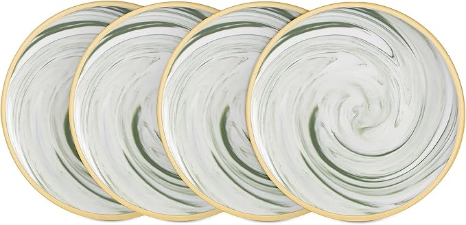Fine China Artisan Marbled 20pc Dinner Set, Green with Gold Line