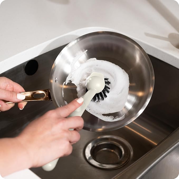 Earth & Mango Magnetic Dish Brush – Dish Scrubber with Built-in Scraper – Snaps to Sink, Dries Fast, Declutters Your Counter (Warm Sand Beige)
