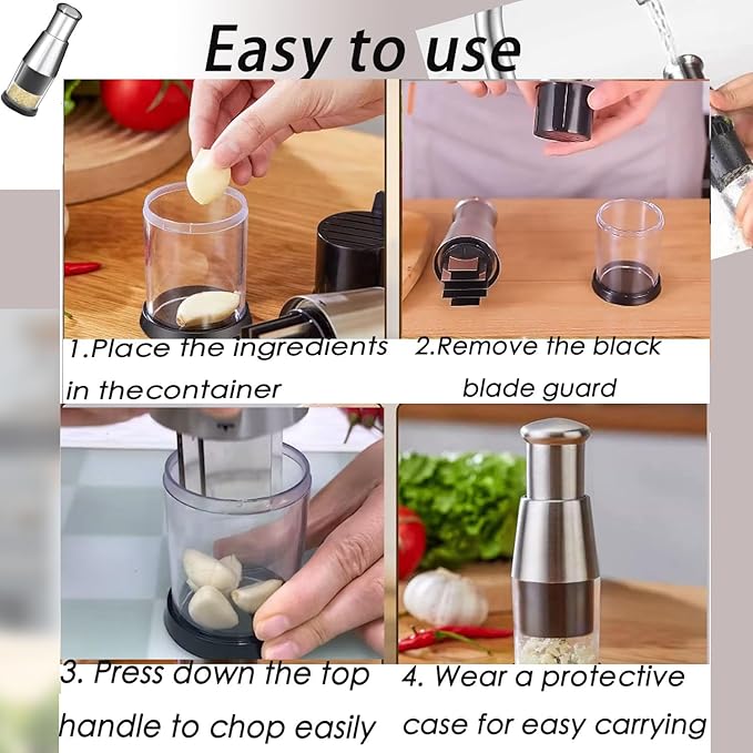 2 PCS 2025 Upgraded Stainless Steel Compact Mini Dicer Food Functional Manual Press, Hand Food Chopper for Mincing Garlic Garlic Press Stainless Steel Manual Pressed Chopper