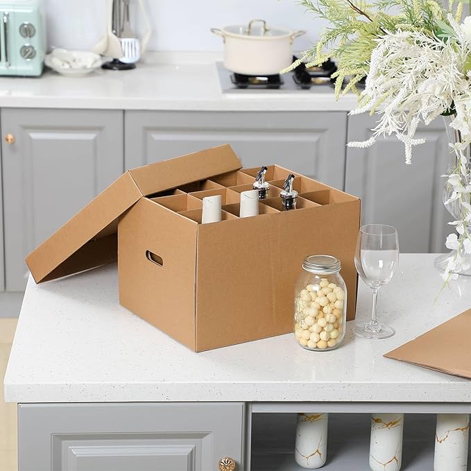 8 Pack Wine Glass Moving Boxes Kitchen Moving Boxes with Handle Kitchen Kit with Lid for Dish Glassware (15 x 12 x 10 Inches)